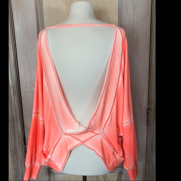 Free People coral Open Back Oversized Sweatshirt S - Picture 2 of 5